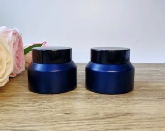 30g Blue Glass Jars, Makeup and Face Cream Lotion Bottles, 1oz Round Cosmetic Containers Travel Jars for Cosmetics, Eye Shadow