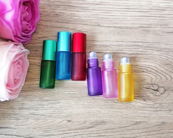 5ml Rollflaschen für ätherisches Öl Edelstahl, nachfüllbare bunte Roller auf Flaschen mit Kappen für Reisen, Parfüm und Lipgloss