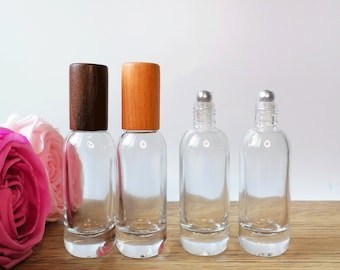 Botellas con rodillo de aceite esencial de 15 ml, botellas de perfume de vidrio transparente recargables con rodillo de acero inoxidable, recipiente cosmético de vidrio para aceite