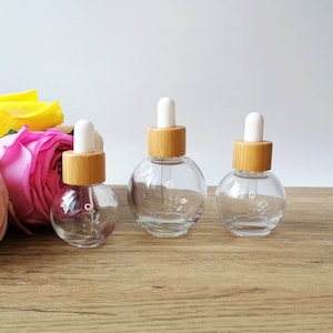 20ml 30ml 50ml Eye Dropper Bottles Clear Glass Tincture Bottles Bamboo Lids, Leakproof Essential Oils Bottle for Travel, Liquid Cosmetic