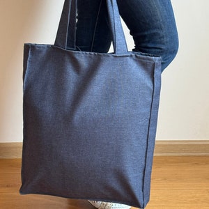 Dark blue color tote bag, Market handbag, Water resistant shopping bag, Minimalist style fabric bag, Reusable bag, Handmade bag with pockets
