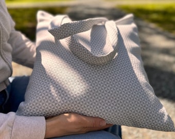 Bag with zipper, Small triangle geometric pattern, Water resistant ziplock pouch, Handcrafted grey color shoulder bag, Gift for a colleague