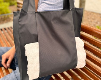 Strandtasche für Männer mit separater Handtuchtasche und zwei Griffen, Vielseitiges Einkaufstaschendesign, Dunkelgraue Pooltasche mit Innentasche für Telefon.