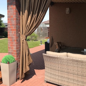 Outdoor Panel, Sichtschutzvorhang für Terrasse, Outdoor-Drapierung in benutzerdefinierter Höhe, Neutraler Balkonvorhang, handgefertigter Vorhang für Sonnenschutz.