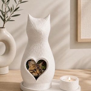 Cat Urn with Photo, Personalised Pet Urn for Ashes,  Loss Sympathy Gift, Engraved Cremation Keepsake with Name & Candle,3d Printed Memorial