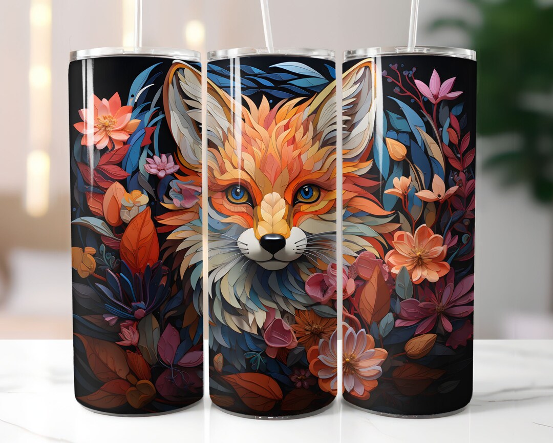 3D Fox in the Flower Field Tumbler Wrap 20 Oz Skinny Tumbler ...