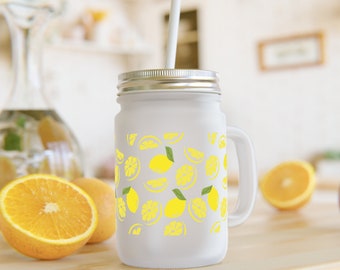 Lindo tarro de limonada con diseño de limón Taza de vidrio 12 oz (0,35 l)