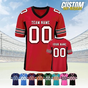 Personalized Football Jersey, Man Short Sleeves V-Neck Shirt, Custom Front Back Football Soccer V-neck Mesh Jersey For Men Polyester F2