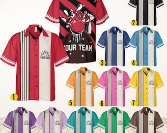 Personalized Retro Bowling Hawaiian Shirt,Custom Name Button Down Shirt,Matching Bowling Team Shirt,Bowling Lover Gift,Bowler Shirts BL39
