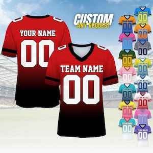 Personalized Football Jersey, Man Short Sleeves V-Neck Shirt, Custom Front Back Football Soccer V-neck Mesh Jersey For Men Polyester F10