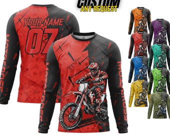 Personalized Name Number Motocross Jersey for Adult Youth,Dirt Bike Long Sleeve Shirt,Custom MX Racing Shirt,Motocross Rider Gift R3