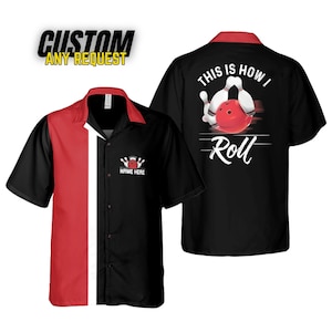 Personalized Retro Bowling Hawaiian Shirt, Custom Name Button Down Shirt, Matching Bowling Team Shirt, Bowling Lover Gift,Bowler Shirts BL30