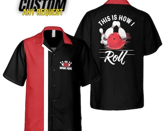 Personalized Retro Bowling Hawaiian Shirt, Custom Name Button Down Shirt, Matching Bowling Team Shirt, Bowling Lover Gift,Bowler Shirts BL30