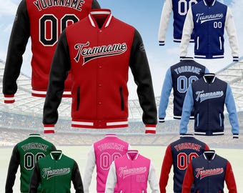 Personalized Adult Varsity Baseball Jacket for Men Women Youth,Custom Letterman Bomber Jacket Stitched Team Name Number Logo BJ9