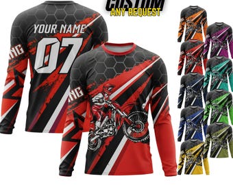 Personalized Name Number Motocross Jersey for Adult Youth,Dirt Bike Long Sleeve Shirt,Custom MX Racing Shirt,Motocross Rider Gift R4