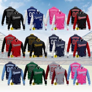Personalized Adult Varsity Baseball Jacket for Men Women Youth,Custom Letterman Bomber Jacket Stitched Team Name Number Logo BJ9 image 2