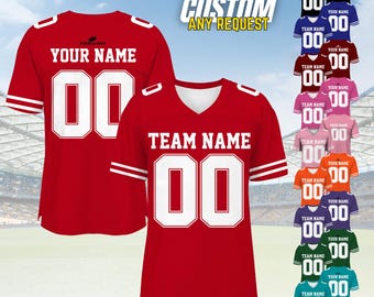 Personalized Football Jersey, Man Short Sleeves V-Neck Shirt, Custom Front Back Football Soccer V-neck Mesh Jersey For Men Polyester F9