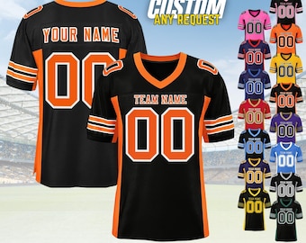 Personalized Football Jersey, Man Short Sleeves V-Neck Shirt, Custom Front Back Football Soccer V-neck Mesh Jersey For Men Polyester F2
