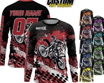 Personalized Name Number Motocross Jersey for Adult Youth,Dirt Bike Long Sleeve Shirt,Custom MX Racing Shirt,Motocross Rider Gift R6