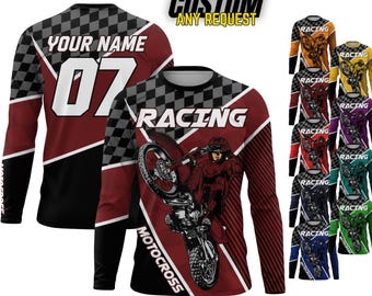 Personalized Name Number Motocross Jersey for Adult Youth,Dirt Bike Long Sleeve Shirt,Custom MX Racing Shirt,Motocross Rider Gift R7