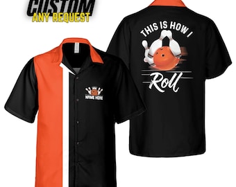 Personalized Retro Bowling Hawaiian Shirt, Custom Name Button Down Shirt, Matching Bowling Team Shirt, Bowling Lover Gift,Bowler Shirts BL30