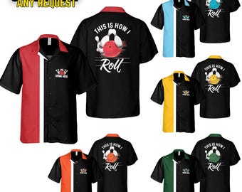 Personalized Retro Bowling Hawaiian Shirt, Custom Name Button Down Shirt, Matching Bowling Team Shirt, Bowling Lover Gift,Bowler Shirts BL30