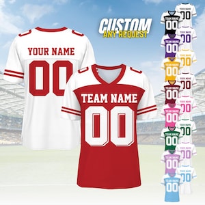 Personalized Football Jersey, Man Short Sleeves V-Neck Shirt, Custom Front Back Football Soccer V-neck Mesh Jersey For Men Polyester F13