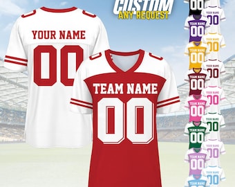 Personalized Football Jersey, Man Short Sleeves V-Neck Shirt, Custom Front Back Football Soccer V-neck Mesh Jersey For Men Polyester F13