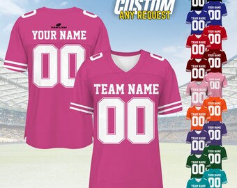 Personalized Football Jersey, Man Short Sleeves V-Neck Shirt, Custom Front Back Football Soccer V-neck Mesh Jersey For Men Polyester F9