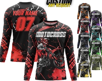 Personalized Name Number Motocross Jersey for Adult Youth,Dirt Bike Long Sleeve Shirt,Custom MX Racing Shirt,Motocross Rider Gift R1