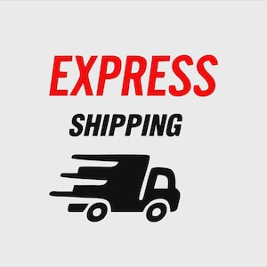 May include: Image with the words "EXPRESS SHIPPING" in red and black. A black silhouette of a truck with speed lines is below the text, indicating fast delivery.