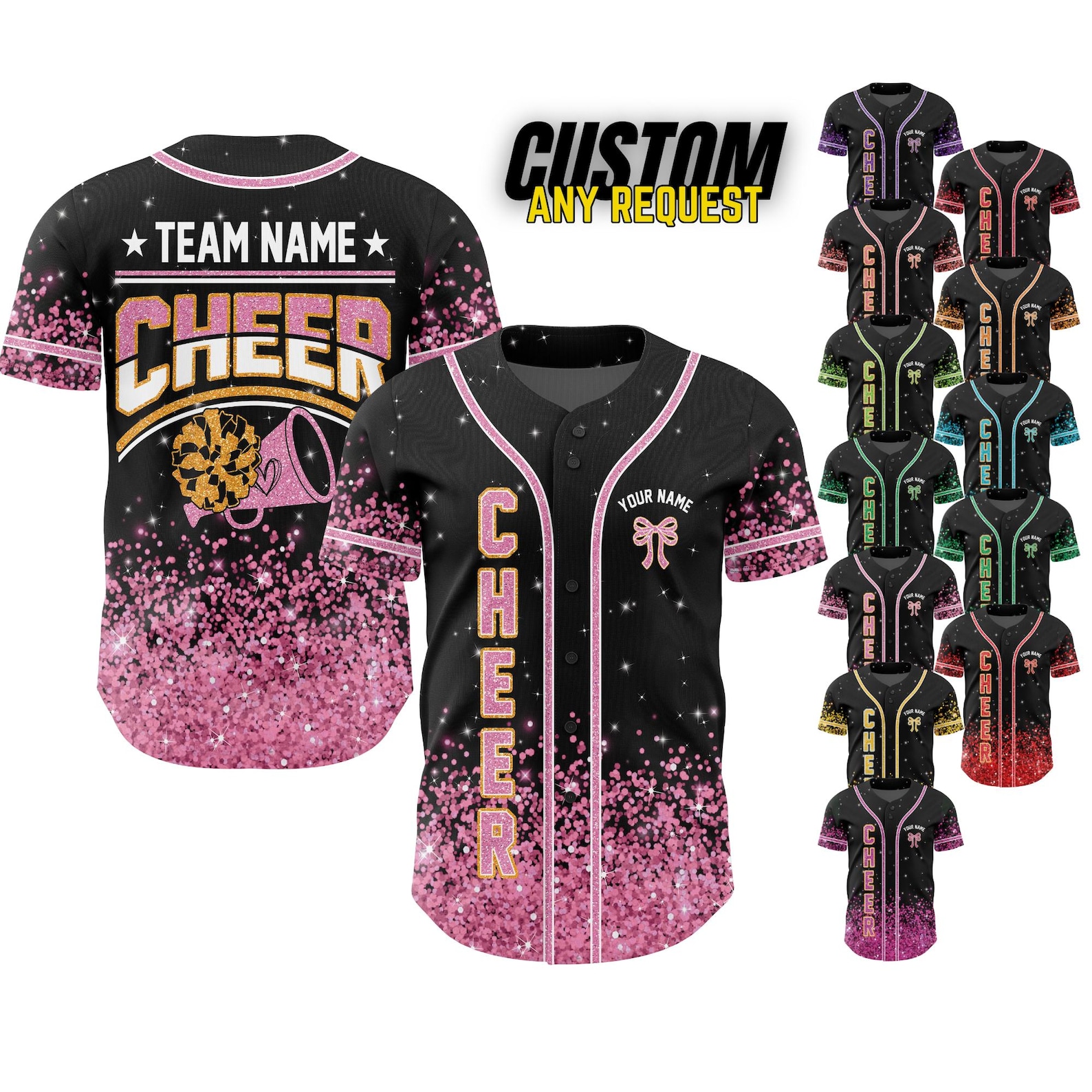 Custom Glitter Baseball Jersey With Team Name Number for Adult Kid ...