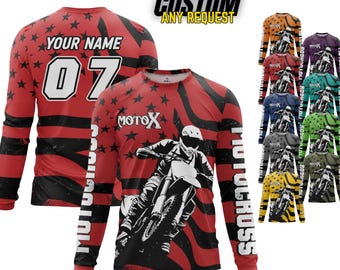 Personalized Name Number Motocross Jersey for Adult Youth,Dirt Bike Long Sleeve Shirt,Custom MX Racing Shirt,Motocross Rider Gift R2