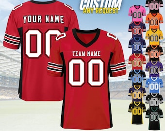 Personalized Football Jersey, Man Short Sleeves V-Neck Shirt, Custom Front Back Football Soccer V-neck Mesh Jersey For Men Polyester F2