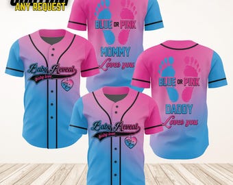 Personalized Baby Reveal Baseball Jersey,Blue or Pink Baseball Jersey,Gender Reveal Jersey,Team Boy Team Girl Jersey,Reveal Party Jersey B91