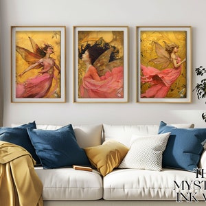 Art print. Set of 3 fairy digital download prints in the style of Arthur Rackham.