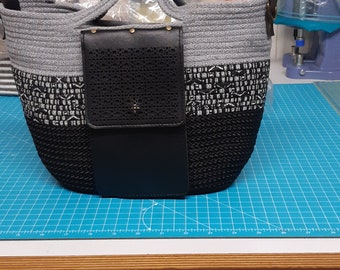 Bolso, cesta, cesta de la compra, bolso de la compra, cordón de algodón de alta calidad, mujer, color negro, la talla es H20B32. Con correas extraíbles.
