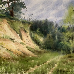 Spring Landscape Original Watercolor – Early Spring Painting – Nature Artwork on Paper – Handmade Landscape Art by Stepan Karpiuk