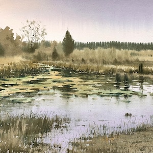 Summer watercolor landscape, Original watercolor painting, Landscape painting, Watercolor on paper, Summer meadow, Painting, Wall Art, Art