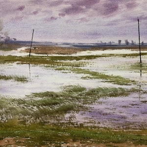 Original watercolor painting, Spring flood watercolor landscape, Watercolor on paper, Original art painting, Landscape painting, Wall Art