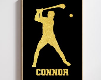 Hurling Boy Poster, Personalized Gold Foil Print, Silhouette Poster, Fine Wall Art, Digital Print, Instant Download, 300 DPI, JPG, Gift