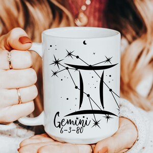 Custom Gemini zodiac sign coffee mug, Constellation Capricorn large coffee cup, Air sign astrology sign, June or May birthday gift