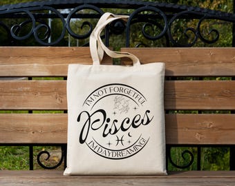 Pisces Zodiac Tote Bag: Minimalist Canvas Shoulder Bag