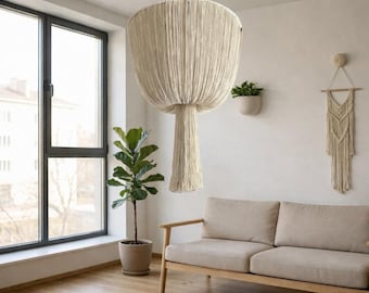 Boho Pendelleuchte Schatten, Handgewebte Hängelampe Dekor, Fransen Deckenleuchte für Haus, Hotel, Airbnb, Housewarming Geschenk