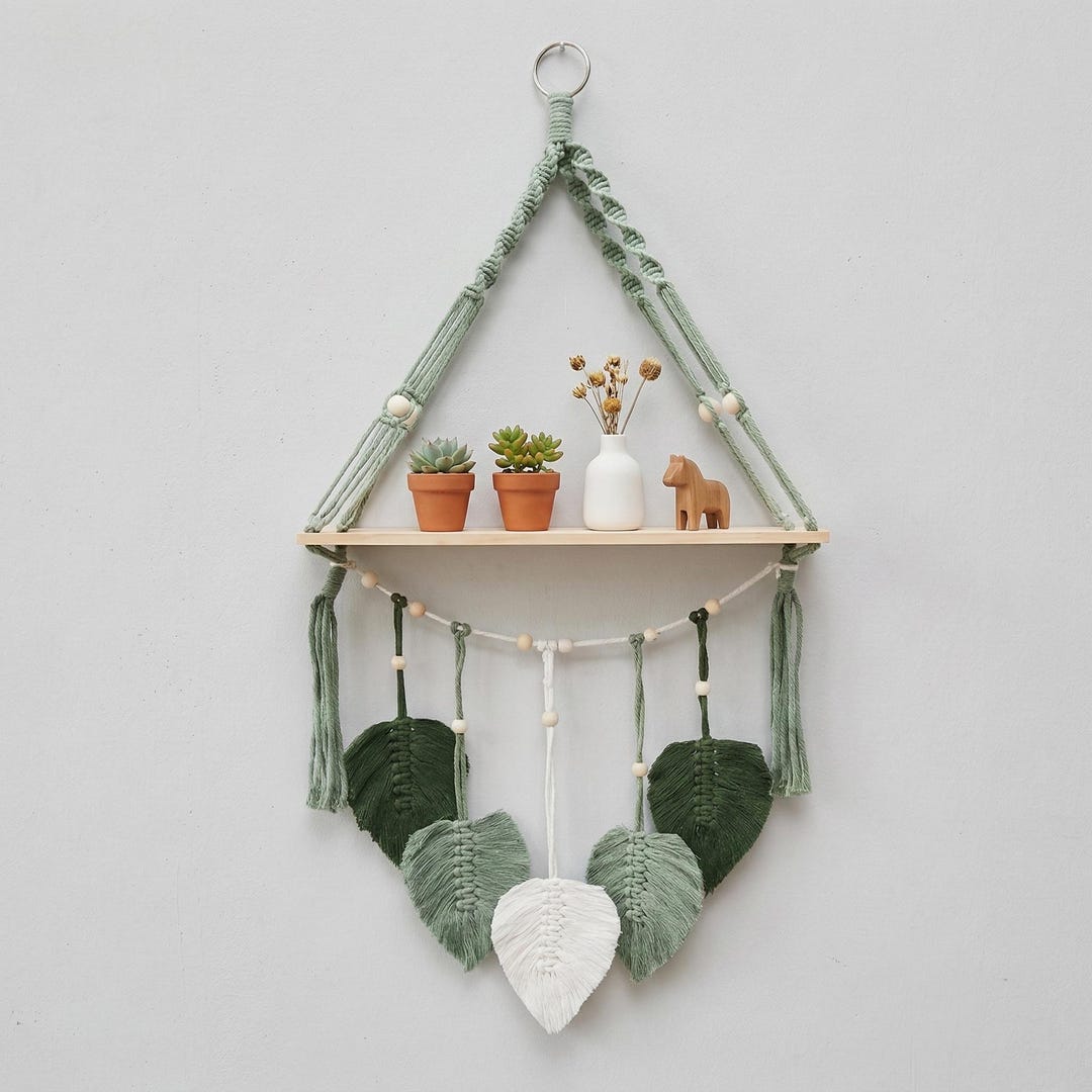 Macrame Wall Shelf Boho Plant Hanger Shelf, Handmade Hanging Shelf ...