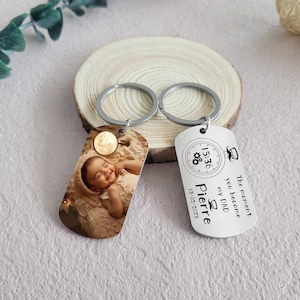 Custom Baby Photo Keychain for Dad,The Moment You Became My DAD, Gift with Time Clock, Personalized Father&#39;s Day Keyring, New Daddy Keepsake