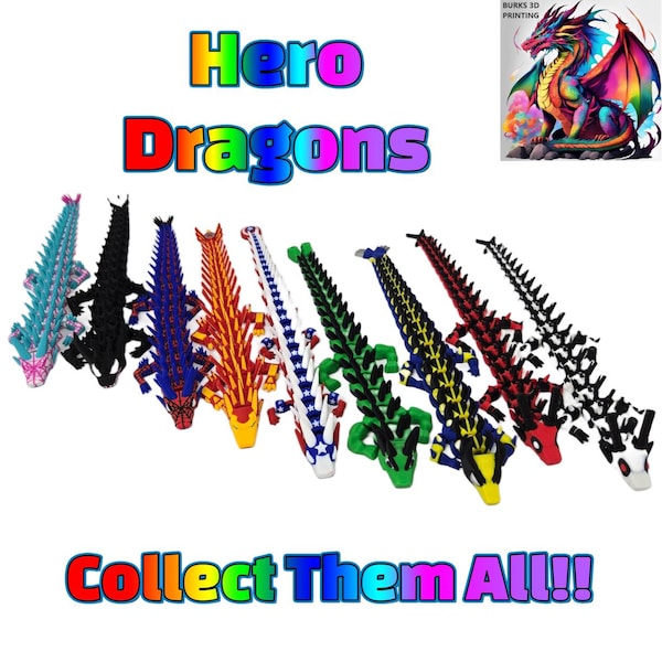 Super Hero Dragons and Villain Dragons Marvelous Articulating Desk Fidget, Perfect Sensory Gift for Men or Women Army and Navy