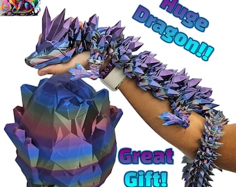 XXL Rainbow Crystal Dragon with Matching Egg, Articulating Desk Fidget, Almost 30 Inches Long, Perfect Sensory Gift for Men or Women