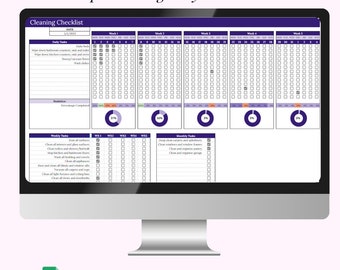 Purple Simple Editable Monthly Cleaning Planner, Cleaning Checklist, Cleaning Schedule, Household Planner Google sheet and Printable.