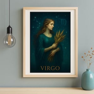 Virgo Zodiac Wall Art – Mystical Astrology Printable Poster – Digital Download Virgo Star Sign Illustration